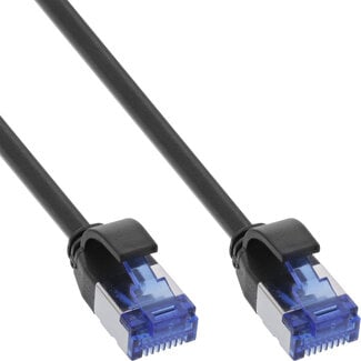 InLine® InLine® Patch cable slim, Cat.6A, S/FTP, TPE (LSZH) flexible, PoE, black, 15m