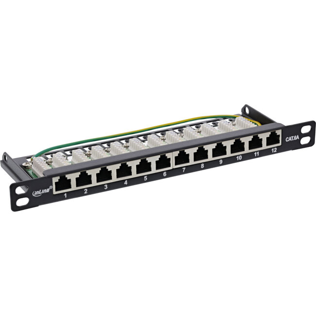 InLine® 10" Patch panel Cat.6A 0.5U 12-port, black RAL9005