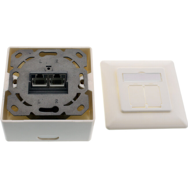InLine® Wall Outlet Box Cat.6A surface or flush mount 2x RJ45 female RAL9010 white vertical
