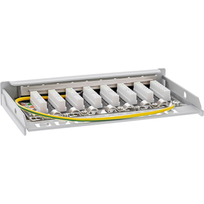 InLine® Patch panel Cat.6A 0.5U 8-port, for table/wall/rail, with dust protection, grey