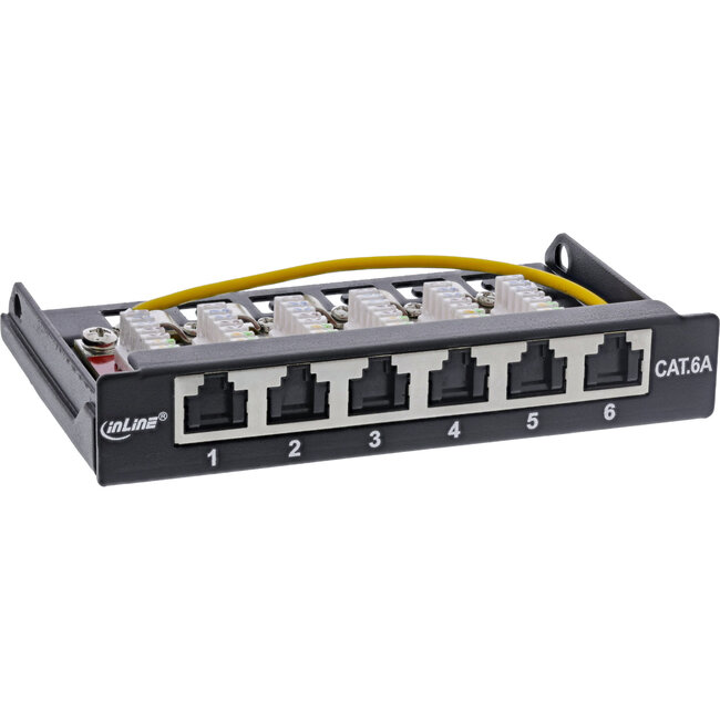InLine® Patch panel Cat.6A 0.5U 6-port, for table/wall/rail, with dust protection, black
