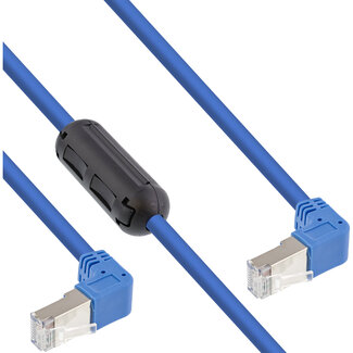 InLine® InLine® Patch cable two side down angled, S/FTP (PiMf), Cat.6, 250MHz, PVC, copper, blue, 1.6m, with UL and 1 ferrite