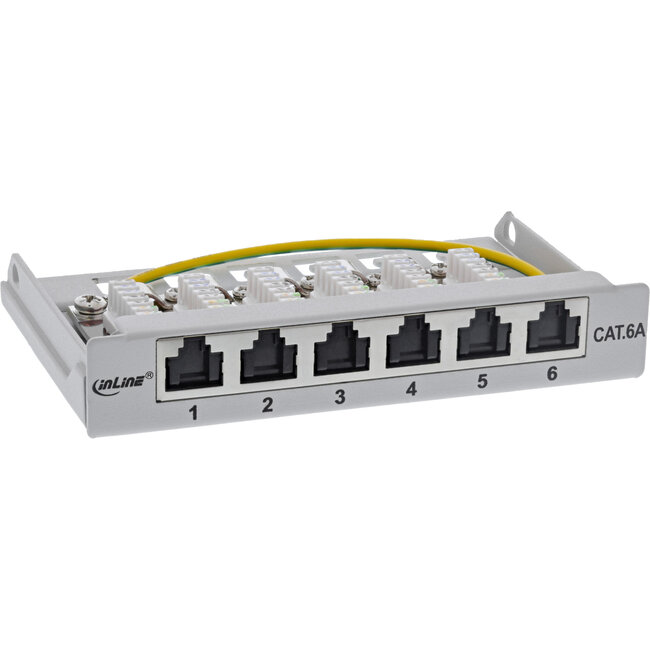 InLine® Patch panel Cat.6A 0.5U 6-port, for table/wall/rail, with dust protection, grey