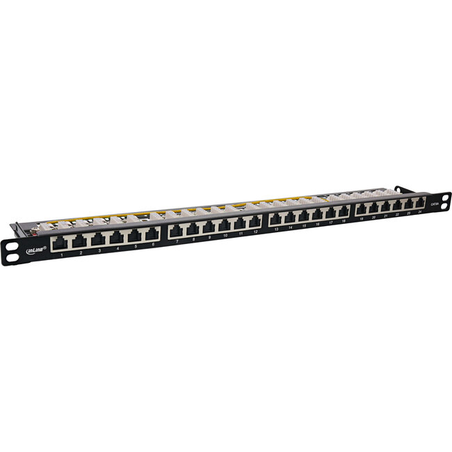 InLine® 19" patch panel Cat.6A 0.5 U 24-port, with dust protection, black
