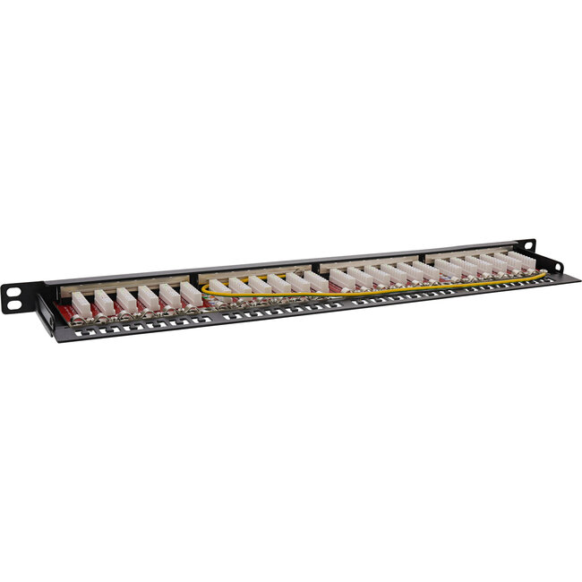 InLine® 19" patch panel Cat.6A 0.5 U 24-port, with dust protection, black