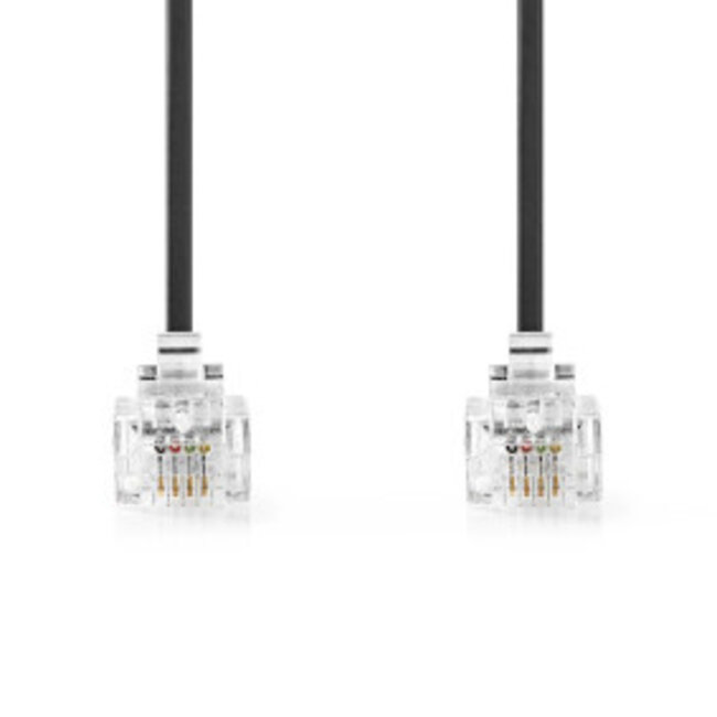 Telecomkabel | RJ11 Male | RJ11 Male | 2.00 m | Kabel design: Plat | Connectorplating: Goud Verguld | Kabeltype: RJ11 | Zwart