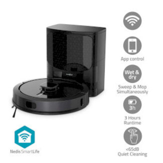 Nedis SmartLife Robotstofzuiger | Laser navigatie | Wi-Fi | Capaciteit opvangreservoir: 0.6 l | Automatisch opladen | Maximale gebruiksduur: 240 min | Zwart | Android™ / IOS