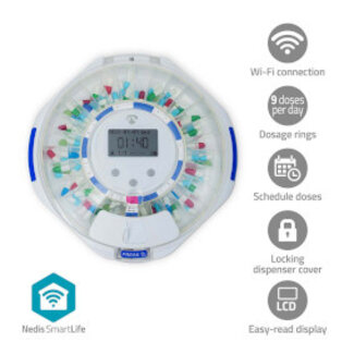 Nedis SmartLife Medicijndispenser | Wi-Fi | 28 Compartimenten | Aantal alarmtijden: 9 alarmtijden per dag | Licht / Piep / Stem | LCD scherm | Wit