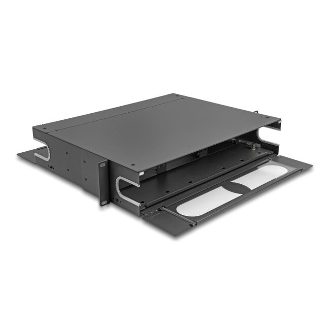 Delock 19″ Fiber Optic Patch Panel with viewing window unequipped 2U dark grey