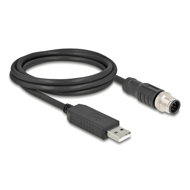 Delock M12 Serial Connection Cable with FTDI chipset, USB 2.0 Type-A male to M12 RS-232 male A-coded 8 pin 1.8 m black