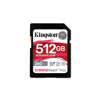 KINGSTON TECHNOLOGY Kingston Technology 512GB Canvas React Plus SDXC UHS-II 280R/150W U3 V60 voor Full HD/4K