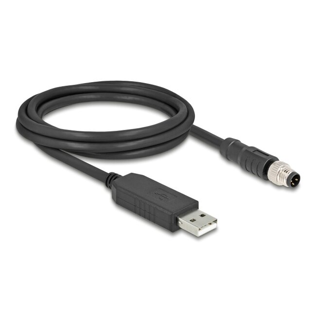 Delock M8 Serial Connection Cable with FTDI chipset, USB 2.0 Type-A male to M8 RS-232 male A-coded 3 pin 1.8 m black