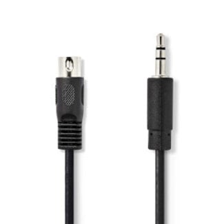 Nedis DIN-Audiokabel | DIN 5-Pins Male | 3,5 mm Male | Vernikkeld | 2.00 m | Rond | PVC | Zwart | Label