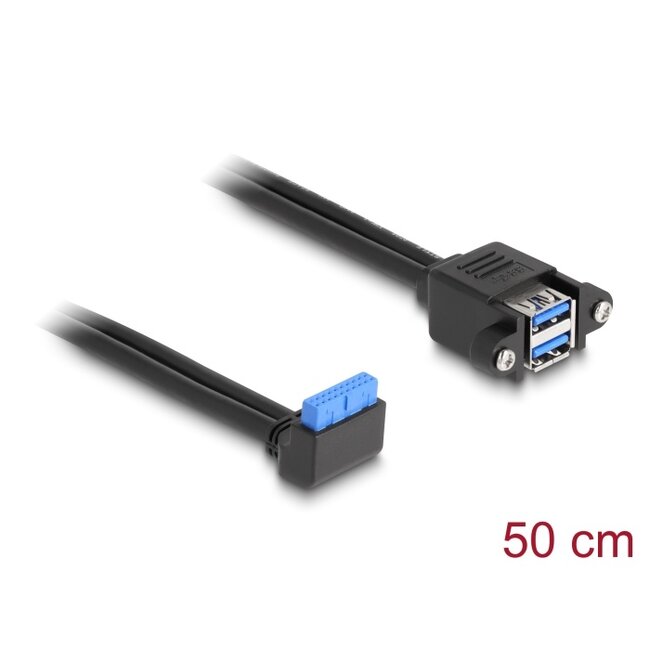 Delock Cable USB 5 Gbps pin header female 90° angled to 2 x USB 5 Gbps Type-A female for built-in 50 cm