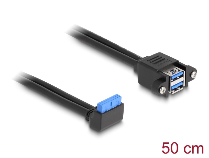 Delock Cable USB 5 Gbps pin header female 90° angled to 2 x USB 5 Gbps Type-A female for built-in 50 cm |