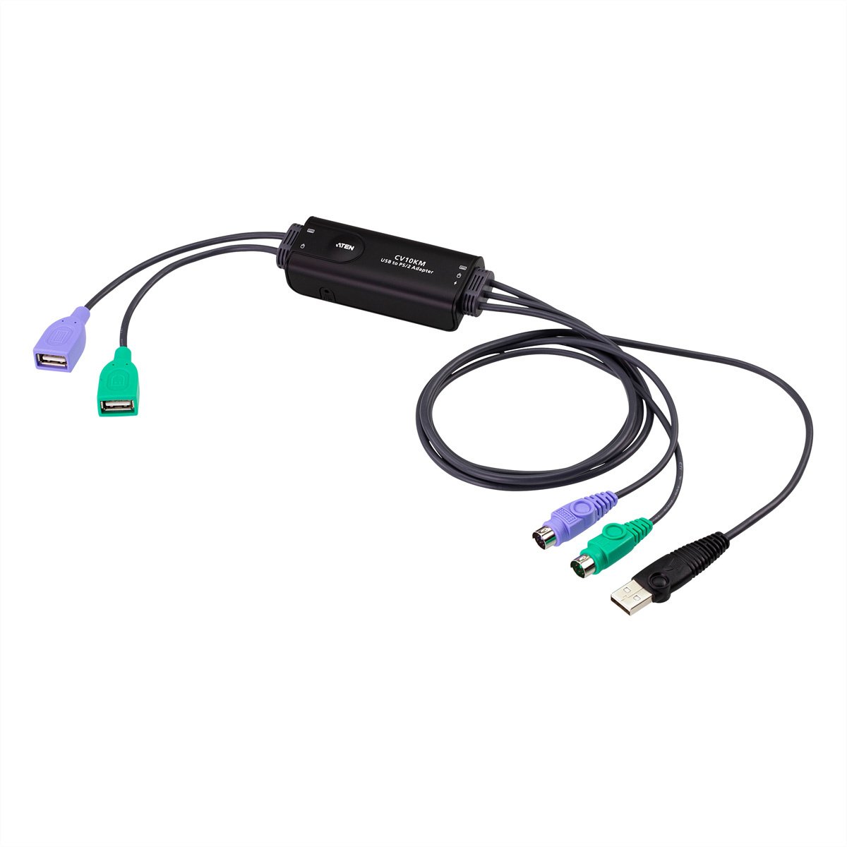Aten USB naar PS/2 converter. Snoerlengte: 0,8 m, Aansluiting toetsenbord: USB, PS/2, Aansluiting muis: USB, PS/2. Gewicht: 110 g, Breedte verpakking: 59 mm, Diepte verpakking: 119