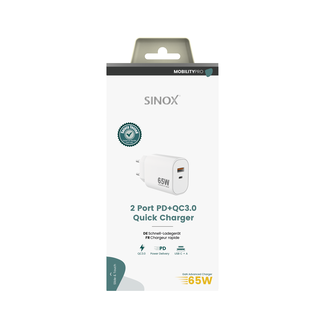 Sinox Sinox MOBILITY POWER - Lichtnetadapter USB-A+USB-C PD 65W