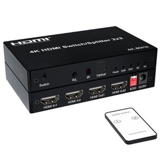 Dolphix HDMI schakelaar/splitter 2 naar 2 met audio extractor - HDMI2.0 (4K 60Hz)