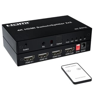 Universal HDMI schakelaar/splitter 2 naar 2 met audio extractor - HDMI2.0 (4K 60Hz)