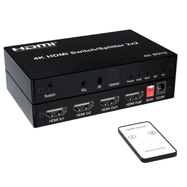 HDMI schakelaar/splitter 2 naar 2 met audio extractor - HDMI2.0 (4K 60Hz)