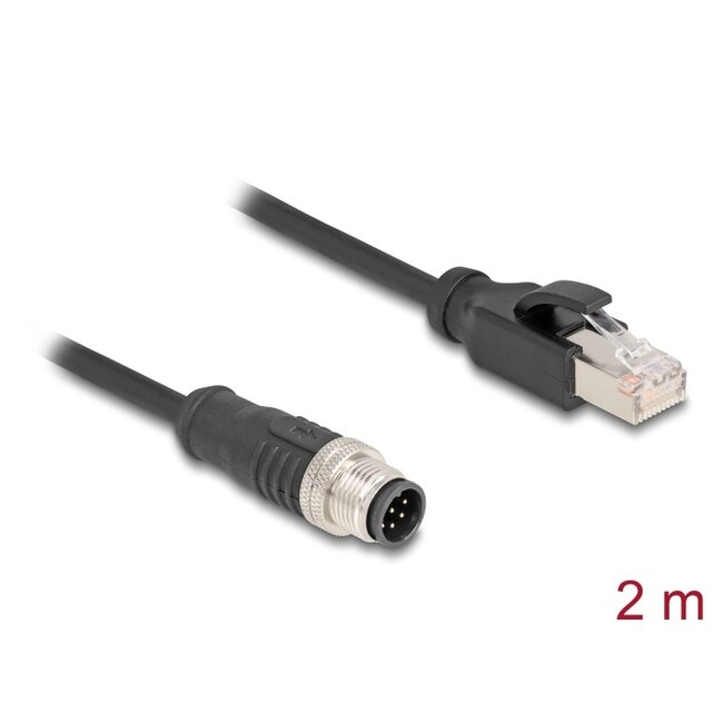 Delock M12 Cable A-coded 8 pin male to RJ45 male PVC 2 m