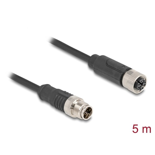Delock M12 Cable X-coded 8 pin male to female PVC 5 m