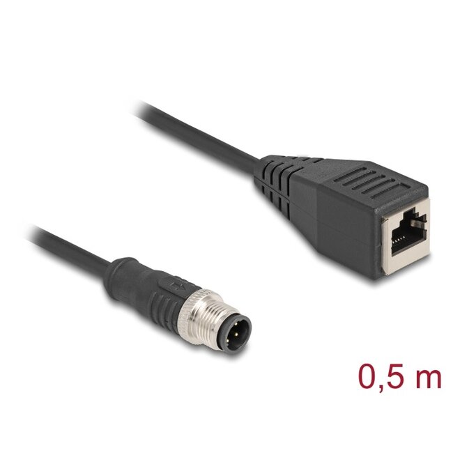 Delock M12 Cable D-coded 4 pin male to RJ45 female PVC 0.5 m