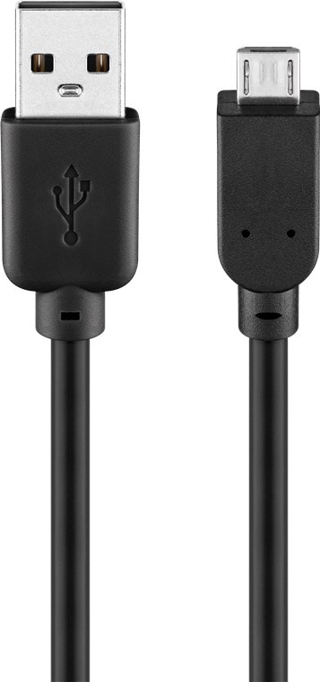 Goobay 1.8M USB Cable. Lengte snoer: 1,8 m, Aansluiting 1: USB A, Aansluiting 2: Micro-USB B, Geslacht connector: Mannelijk/Mannelijk, Kleur van het product: Zwart
