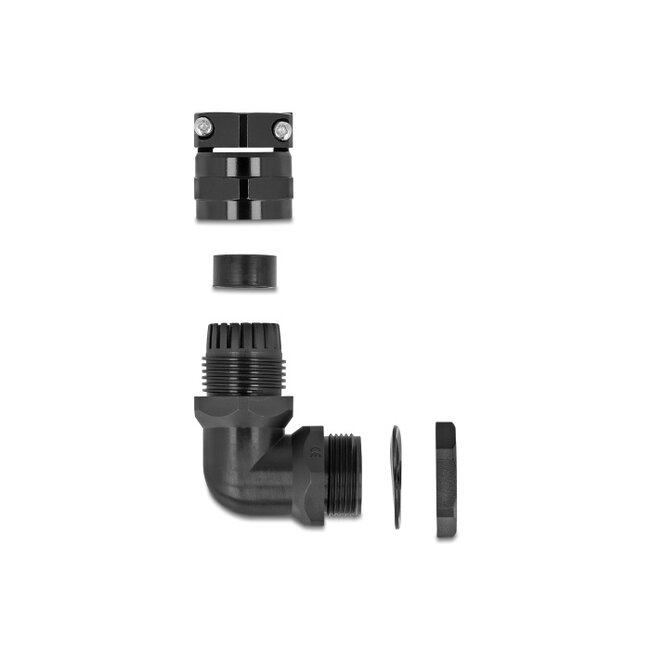 Delock Cable Gland with strain relief and bending protection 90° angled PG9 black