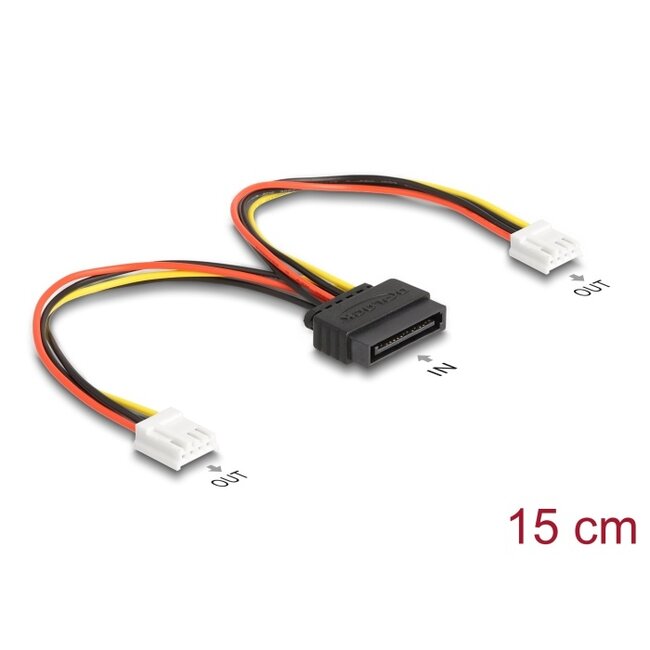 SATA Power Cable 15 pin plug to 2 x Floppy 4 pin female 15 cm