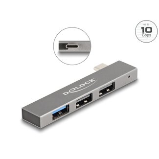 DeLOCK Delock 3 Port Slim USB Hub with USB Type-C™ to 1 x USB 10 Gbps USB Type-A + 2 x USB 2.0 Type-A