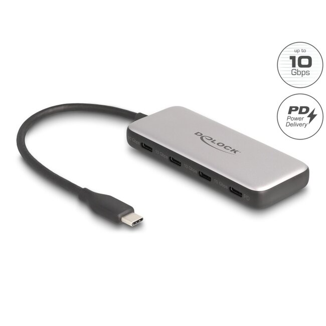 Delock USB 10 Gbps USB Type-C™ Hub with 4 x USB Type-C™ female and PD 85 Watt
