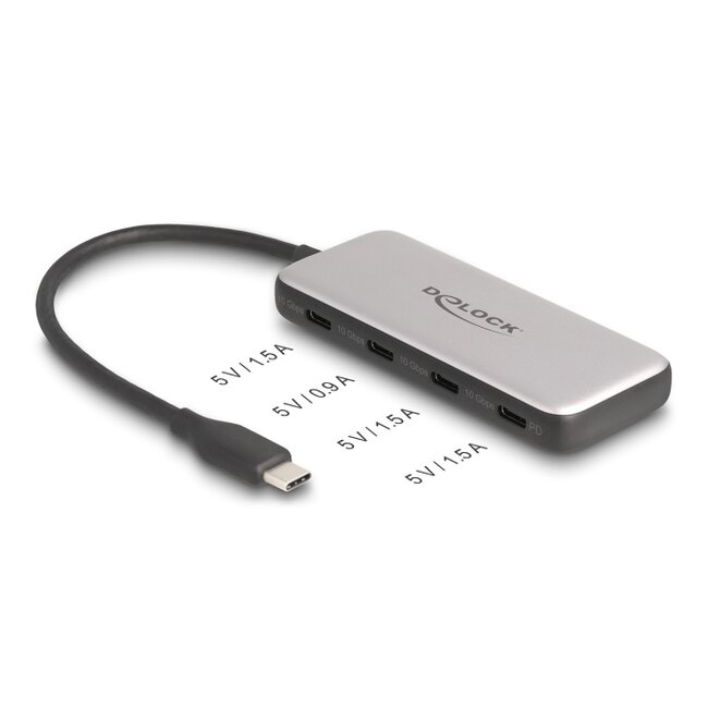 Delock USB 10 Gbps USB Type-C™ Hub with 4 x USB Type-C™ female and PD 85 Watt