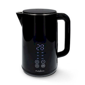 Nedis Waterkoker - 1.7 l - Kunststof - Zwart - 50,60,70,80,90,100 °C - Temperatuurindicator - 360 graden draaibaar - Verborgen verwarmingselement - Strix-controller - Droogkookbeve