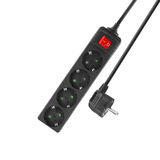 ACT Stekkerdoos met lichtgevende schakelaar, 4 sockets, 2 m, zwart AC2440