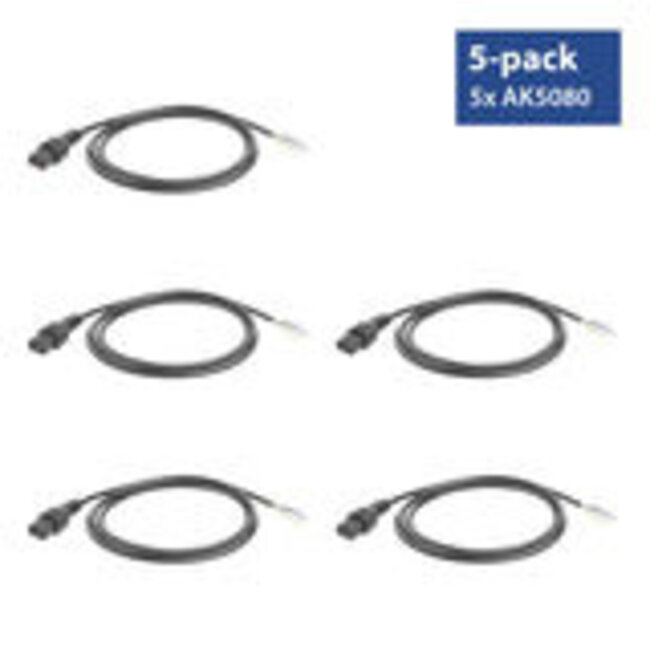 ACT Netsnoer C13 IEC Lock - open einde zwart 2 m, PC1025, 5-Pack
