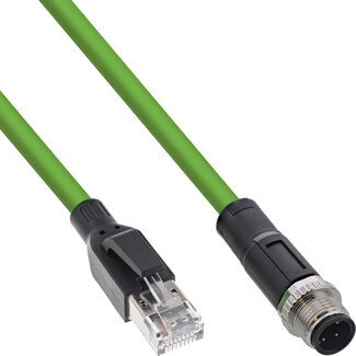 InLine M12 4-pins D-gecodeerd - RJ45 industriële netwerkkabel | Profinet | CAT5e | PUR | 1 meter