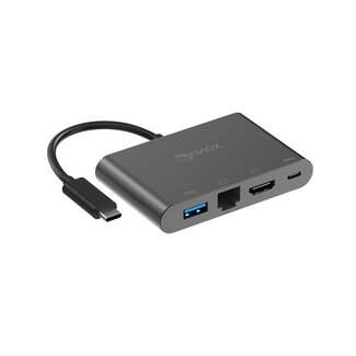 Sinox Sinox PRO USB-C naar HDMI 4K 30Hz, USB-A, USB-C PD 60W en RJ45 adapter | 0,15 meter