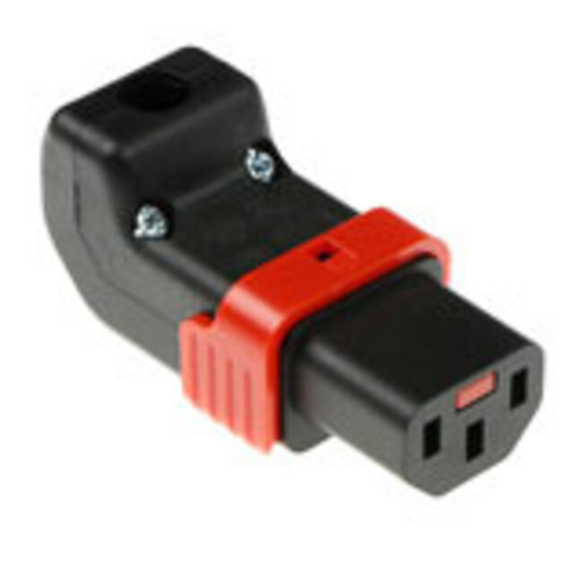 ACT C13 IEC Lock+ herbedraadbaar boven of onder haakse connector zwart, PA130100DBK