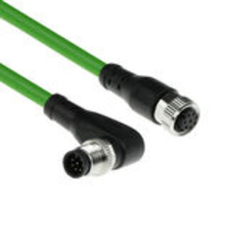 ACT ACT Industrial 3,00 meter Sensor kabel M12A 8-polig male right angled naar M12A female, Ultraflex TPE kabel, afgeschermd