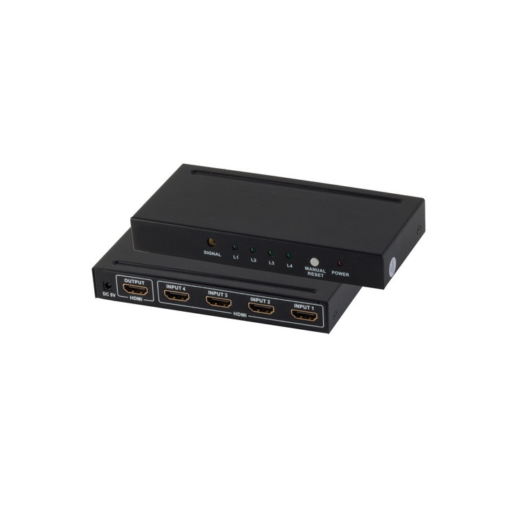 HDMI Schakelaar - 4-poorts - 4K 30Hz - Metaal - Zwart