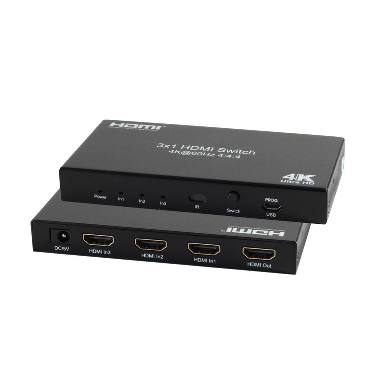 HDMI Schakelaar - 3-poorts - 4K 60Hz - Metaal - Zwart
