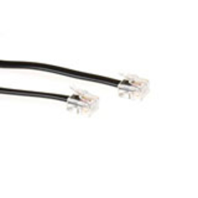 ACT Zwarte 1 meter platte telefoonkabel met RJ11 connectoren