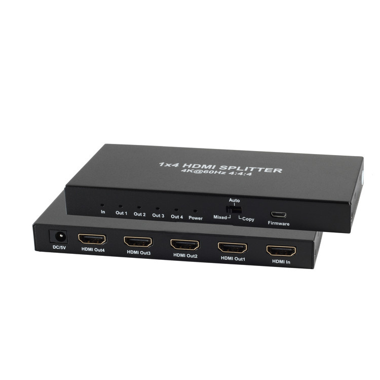 HDMI Splitter - 4-poorts - 4K 60Hz - Metaal - Zwart