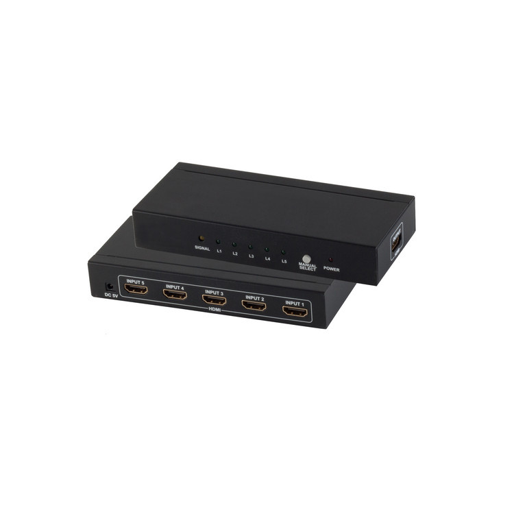 HDMI Schakelaar - 5-poorts - 4K 30Hz - Metaal - Zwart
