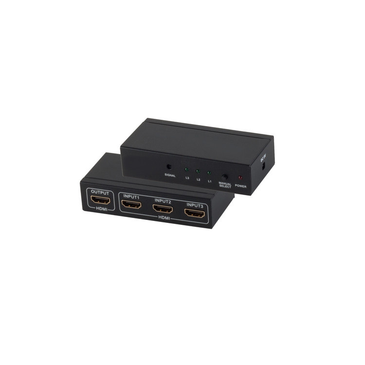 HDMI Schakelaar - 3-poorts - 4K 30Hz - Metaal - Zwart
