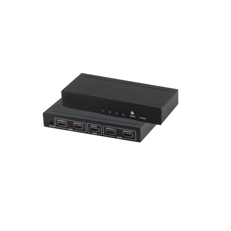 HDMI Splitter - 4-poorts - 4K 30Hz - Metaal - Zwart