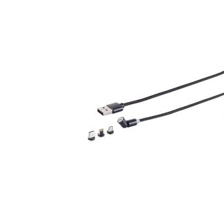 S-Impuls USB-A Magnetladekabel, 3in1, 540°, schwarz, 1m