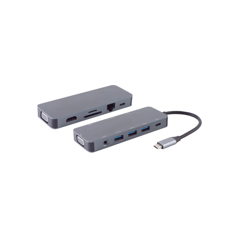 USB-C 3.2 Gen 1 Multiport Adapter - HDMI - USB-A - VGA - USB-C PD - Micro SD - SD - RJ45 - Aux - 0,1