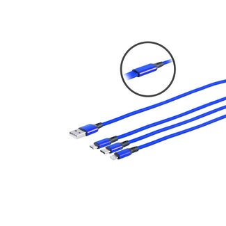 S-Impuls USB 3in1 Ladekabel A Stecker auf USB Micro B + USB Typ C + 8-pin Stecker, blau, 1,2m